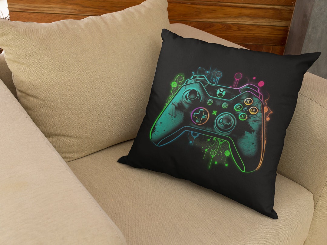 Neon Gamer Throw Pillow Xbox Inspired Throw Pillow Gamer Decor Etsy