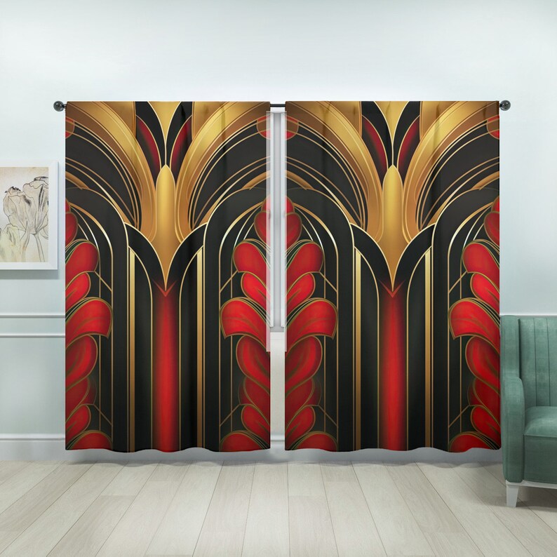 Luxurious New Art Deco Curtain Set Many Sizes Custom Print Set Etsy