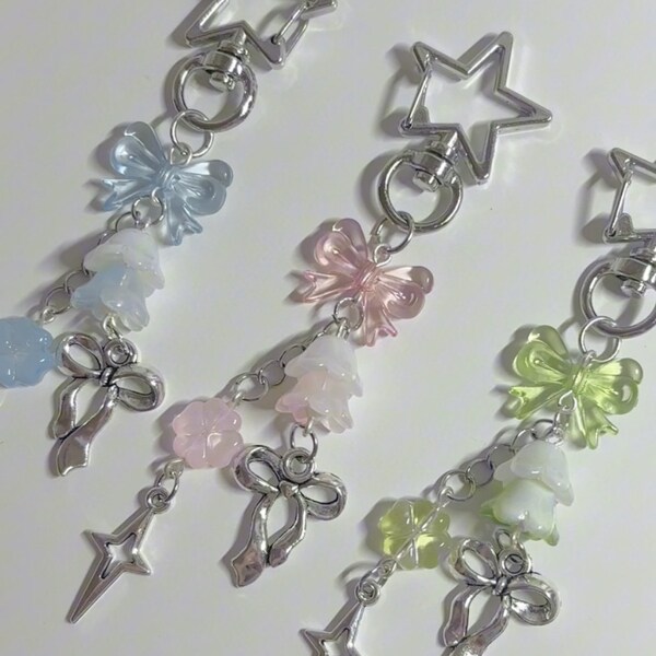 Matching Trio Keychain | coquette | cute | aesthetic | pink | blue | jelly | girl | green | matching | couple | bow