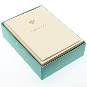 Kaarten in doos - "Bedankt" met Fleur de Lis - Goudfolie - 10 kaarten en enveloppen *GRATIS VERZENDING*