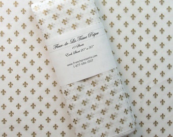 Tissue Paper/Gift Wrap - Gold Fleur de Lis on White Tissue - 10 sheets 20" x 30" **FREE SHIPPING**