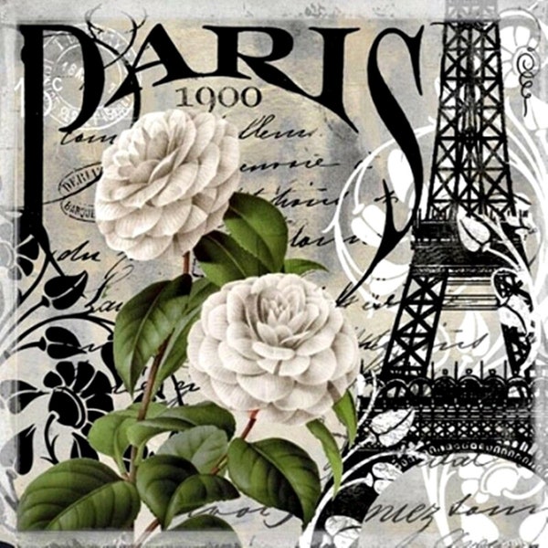Serviette de table/déjeuner-pqt de 20-"Paris 1900"-tour Eiffel et fleurs **LIVRAISON GRATUITE**