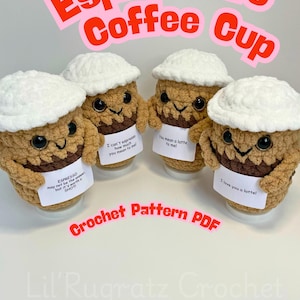 Patrón PDF de crochet para taza de café positiva / Amigurumi sin costura / Descarga digital