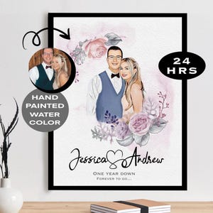 1st Anniversary Gift, In Loving Memory, Family Portrait, Portrait from Photo, Watercolor Portrait, Handpainted Painting, Wedding Portrait1st