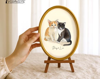 Watercolor Pet Family Portrait — Custom Cat Painting, Personalized Multi-Pet Artwork from Photo