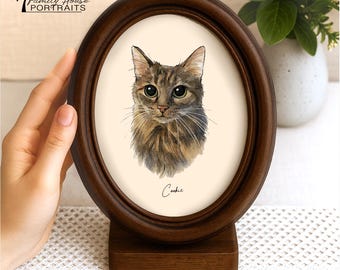 Personalized Watercolor Cat Portrait — Custom Pet Memorial Gift, Hand Drawn Painting from Photo for Cat Lovers