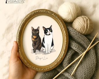 Katzenporträt, personalisiertes Aquarellgemälde nach Foto, individuelles Geschenk für Katzenliebhaber, Zeichnung zum Gedenken an ein verstorbenes Haustier, Erinnerungsgeschenk für Katzen