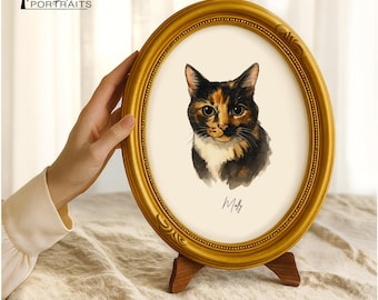 Individuelles Aquarellgemälde einer Katze, Geschenk für Katzenliebhaber, personalisiertes Haustierporträt nach Foto, Erinnerungsgeschenk für Katzen, Kunstzeichnung zum Gedenken an ein verstorbenes Haustier