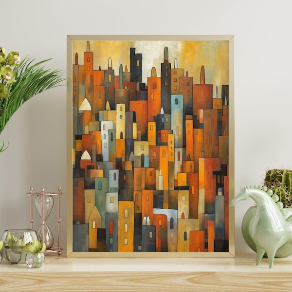 Abstract Cityscape Digital Artwork, Abstract City Landscape Drawing, Colorful Abstract Cityscape Digital Download, Abstract Buildings Art