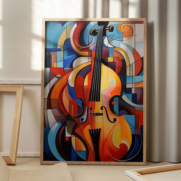 Oeuvre d'art pour violon, art mural violon, art mural violon abstrait, violon abstrait coloré, peinture musique abstraite, art mural instrument violon