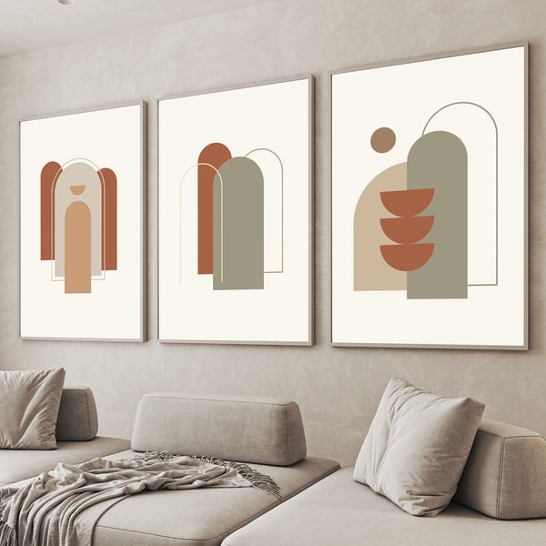 Boho Gallery Wall Art Set Of 3, Mid Century Modern Prints, Bohemian Decor Wall Art Prints, Minimalism Bohemian Art, Boho Home Decor Neutral,