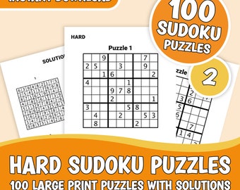 Sudoku Puzzles | Large Print Version | 100 Hard Sudoku Puzzles - Volume 2 | Printable  | Instant Digital Download | PDF