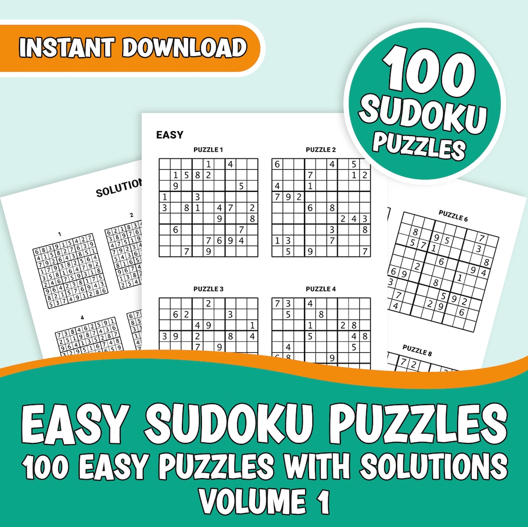Sudoku Puzzles 100 Easy Sudoku Puzzles Volume 1 Printable Instant ...