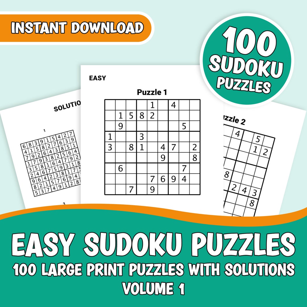 Sudoku Puzzles Large Print Version 100 Easy Sudoku Puzzles Etsy