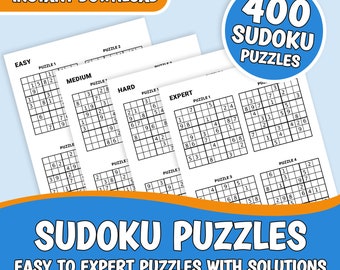 Sudoku Puzzles | 400 Easy to Expert Sudoku Puzzles - 4 Book Bundle | Printable  | Instant Digital Download | PDF