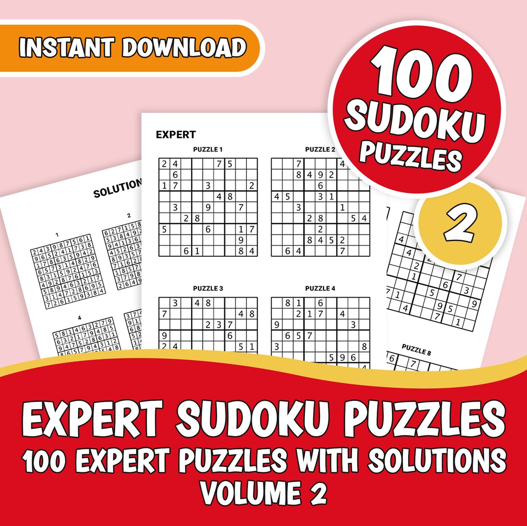 Sudoku Puzzles 100 Expert Sudoku Puzzles Volume 2 Printable Instant