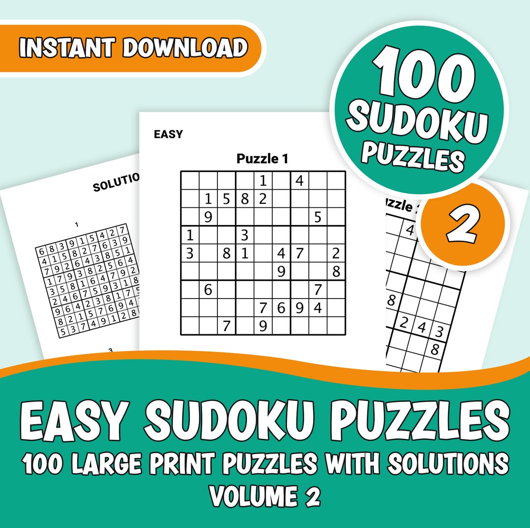 Sudoku Puzzles Large Print Version 100 Easy Sudoku Puzzles - Etsy