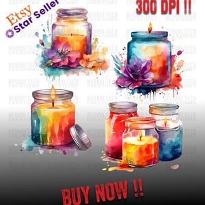 Scented Candle Clipart Wax Candle Png Watercolor Digital Planner Sticker Instant Download Sublimation Wax decorative Prayer shirt Candle Set