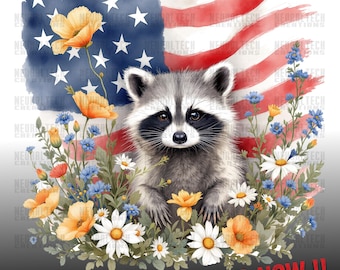 American Flag Floral PNG, Patriotic Wildflower USA Sublimation Design, Boho 4th Of July Shirt Graphic, Poppy And Daisy Flag PNG Feral Racoon