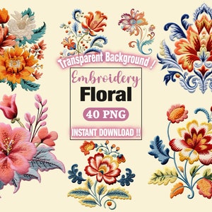 Fussy Cuts Flower Embroidery, Fussy Cuts Digital Download, Digital Junk Journal, Junk Journal Flowers, Fussy Cuts for Scrapbooking Printable