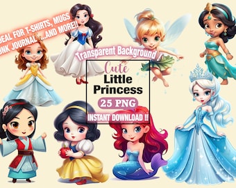 Little Princess Clipart, Watercolor Princess Clipart, Nursery Decor PNG, Baby Princess PNG, Sublimation, Princess Birthday, Toddler Princess