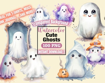 Clipart fantasma spettrale di Halloween, clipart acquerello, PNG di Halloween, fantasmi spettrali, album di ritagli, mestieri di carta, PNG e SVG, file digitali arte