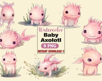 Axolotl PNG Bundle | Pink Axolotl Clipart, Commercial Use, Digital Instant Download | Sublimation PNG | Watercolor png | Sticker Transparent