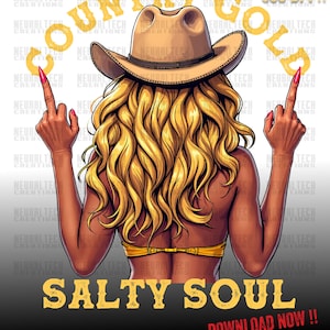 Donna vista posteriore che mostra il dito medio, ragazza di campagna ribelle, unghie lunghe, acconciatura riccia JPG PNG Clipart Country Gold Salty Soul Western Style
