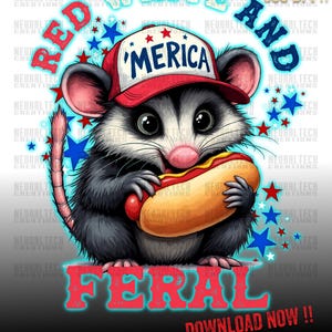 Vermelho, branco e selvagem png, camiseta engraçada dos EUA, camiseta engraçada de gambá, download digital de 4 de julho, selvagem png, gambá de cachorro-quente png, camiseta americana png
