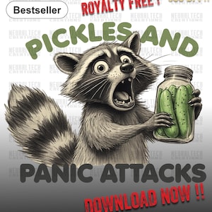 Pickles and Panic Attacks PNG, Funny Raccoon Mental Health Design, Anxiety Meme Graphic, Retro Chaos Humor, Anxiety Shirt PNG, Chaotic Cute