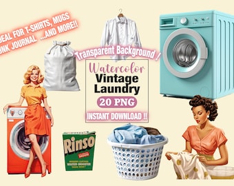 Watercolor Cleaning clipart set Cleaning Things Cleaning Stickers clip art Natural Laundry Fresh Clean House Download Digital PNG, Vintage