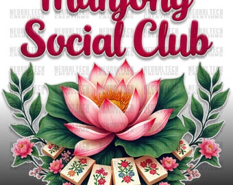 Mahjong PNG, Mah Jong PNG, Mahjong Social Club Png para jugador de Mahjong, Diseño de camiseta rosa Png, Regalo de descarga digital de sublimación de impresión de moda