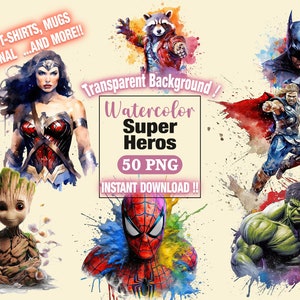 Fichiers aquarelle Mega Bundle, Avangers, IronMan, Thor, Deadpool, Captain America, Spider Man, super-héros PNG fichiers SVG Cricut Silhouette