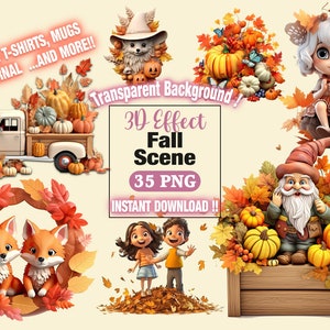 Autumn scenes clipart, Fall Clipart Set, Pumpkin Autumn fall Fussy Cut clipart, autumn and fall holiday journal, Autumn Cottage Clipart png