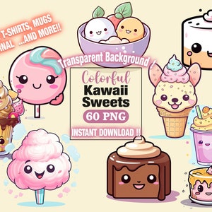 Kawaii Sweet Food Clipart | Cute Sweet Treats Clipart | Cute graphics -  PNG, for stickers - Chibi illustration - printables, Fussy Cuts