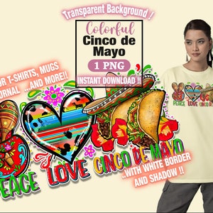 Cinco de mayo peace love png sublimation design, Mexican Day png, Mexican png, cinco de mayo png, sublimate designs download Party Gift