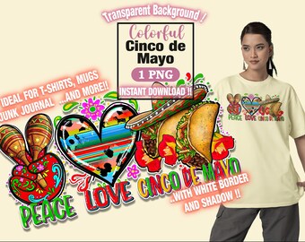Cinco de mayo paz amor png diseño de sublimación, Día Mexicano png, png mexicano, cinco de mayo png, diseños sublimados descargar Party Gift