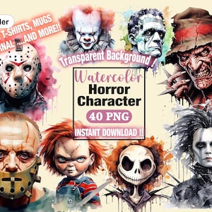 Horror Character Halloween Clipart PNG Bundle For Cricut, Scary Horror Characters, Horror Clipart sublimation PNG, Fussy Cut Halloween