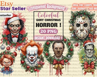 Horror Christmas Clipart PNG Bundle | Scary Movie Characters (Digital Download)