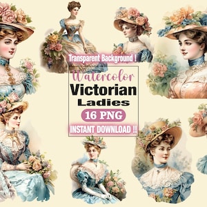 16 retratos de damas victorianas, tarjetas Atc imprimibles, descarga instantánea, imágenes prediseñadas de dama victoriana vintage, impresión de papel decoupage de mujer, vintage