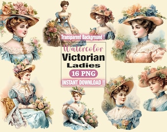 16 retratos de damas victorianas, tarjetas Atc imprimibles, descarga instantánea, imágenes prediseñadas de dama victoriana vintage, impresión de papel decoupage de mujer, vintage
