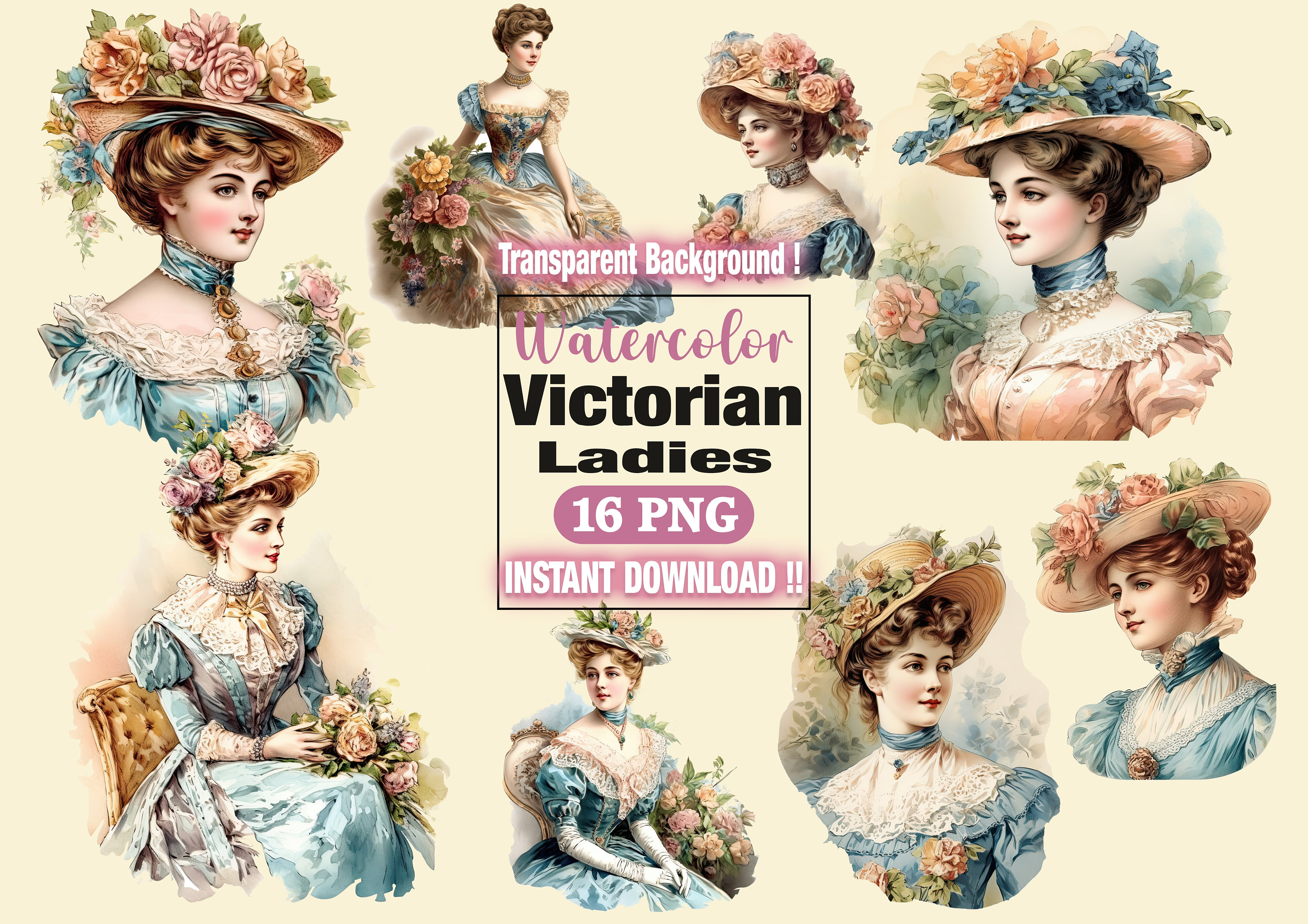 16 Victorian Ladies Portraits , Atc Cards Printable, Instant