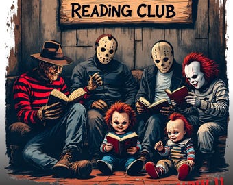 Horror Character Halloween Clipart Horror Books , Scary Horror Characters, Horror Clipart sublimation PNG, Fussy Cut Halloween Book Club