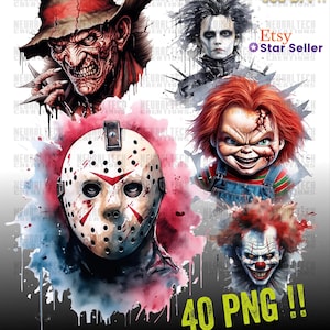 Horror Movie Character Halloween Clipart PNG Bundle For Cricut, Scary Horror Characters, Horror Clipart sublimation PNG, Fussy Cut SVG Gift