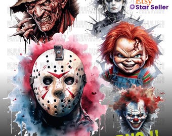 Horror Movie Character Halloween Clipart PNG Bundle For Cricut, Scary Horror Characters, Horror Clipart sublimation PNG, Fussy Cut SVG Gift