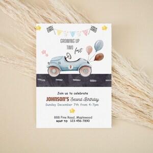 Editable Electronic TWO Fast Birthday Invitation Race Car 2nd Birthday Invite Racing Car Vintage RACECAR Printable Template Instant Download