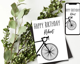 Cycling Bike Design Birthday Card - Happy Birthday Card - Cycling Birthday Card - Can be personalized - Road Racer - Editable Template