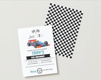 Editable Electronic Fast FIVE Birthday Invitation Race Car Birthday Invite Racing Vintage Car RACECAR Printable Template Instant Download