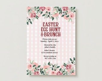 FLORAL Easter Brunch Invitation Editable Printable Party Invite Invitation Brunch Lunch Instant Download Size 5X7 Invitation. Egg Hunt