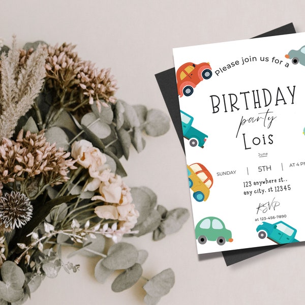 Car Invitations, Transport Invitation, Transportation Birthday Invites, Instant Download Transport Invitations, Vehicle Birthday, Car Party